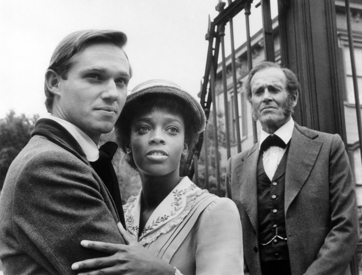 A scene from Roots: The Next Generation with Richard Thomas, Fay Hauser and Henry Fonda. 