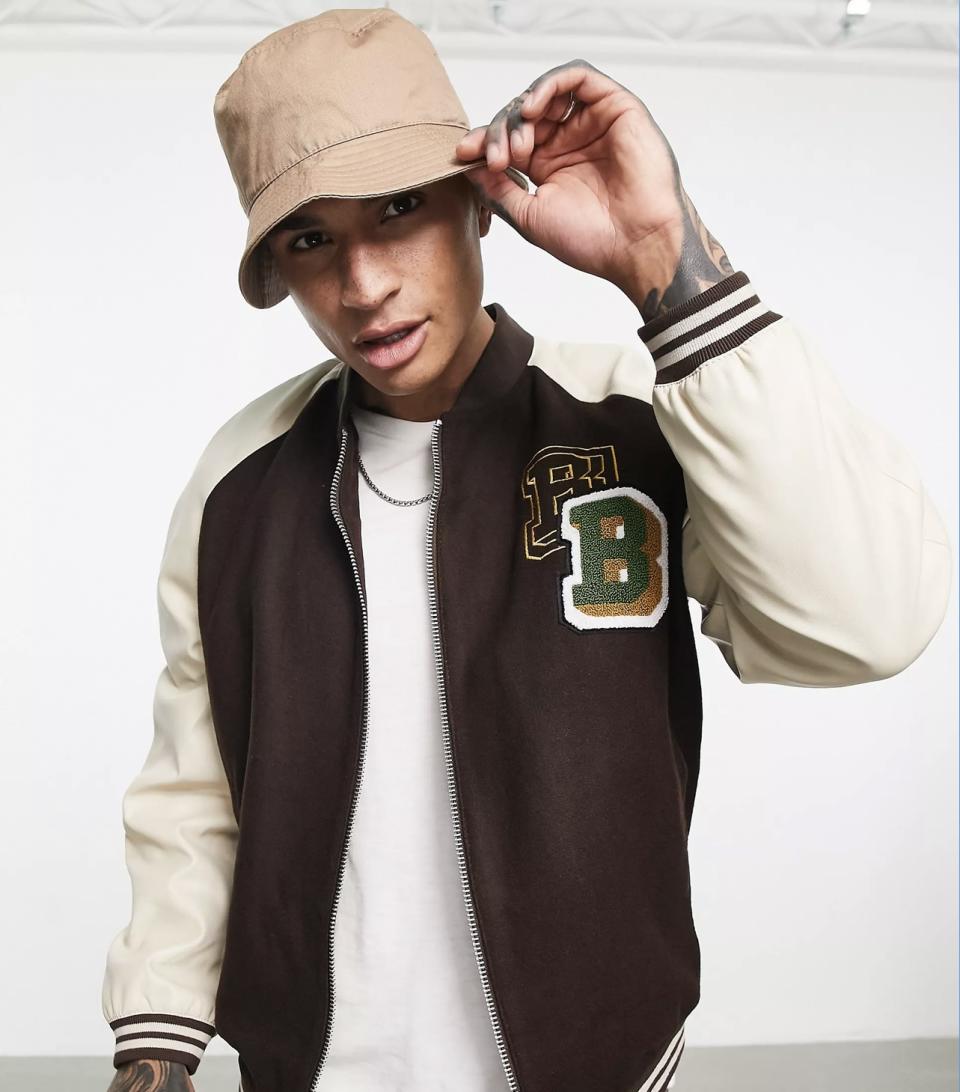 Asos Design Faux Leather Varsity Jacket