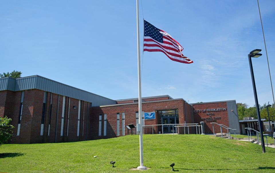 The flag of the United States flown at half-staff at the City of Bridgeton Police and Municipal Court Complex in a Daily Journal file photo from 2020.