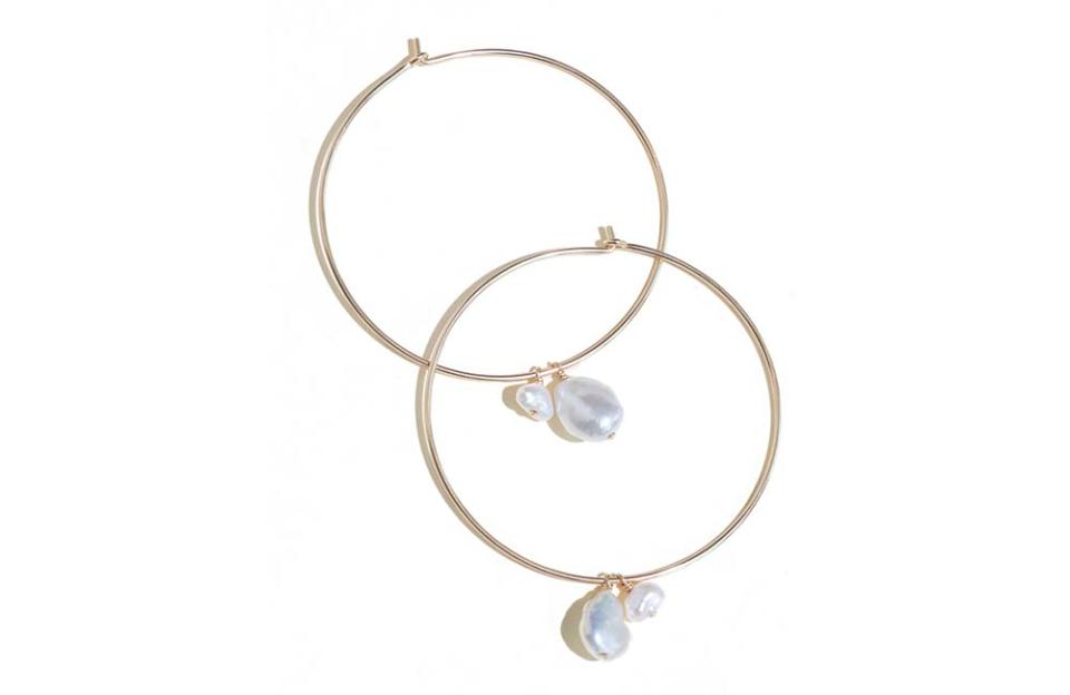 Chari Cuthbert’s gold-filled Coco Hoops for ByChari are adorned with freshwater pearls; $60, at bychari.com