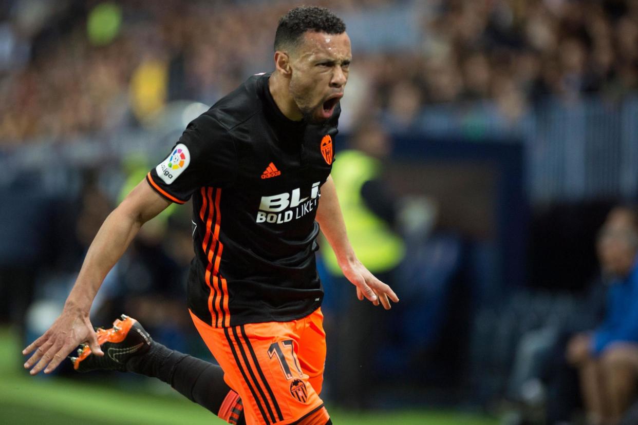 Coquelin celebrates his first goal for Valencia: AFP/Getty Images