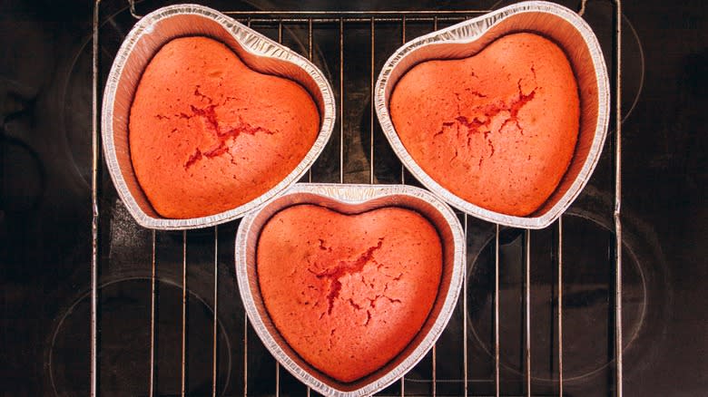 Heart shaped cakes baking