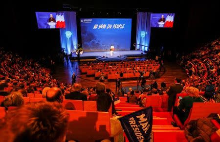 Marine Le Pen, French National Front (FN) political party leader and candidate for the French 2017 presidential election, attends the 2-day FN political rally to launch the presidential campaign in Lyon, France February 5, 2017. REUTERS/Robert Pratta