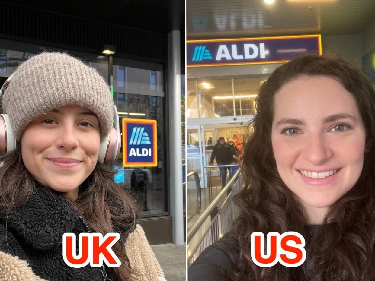 Insider reporters visited Aldi stores in the UK (L) and in the US (R).