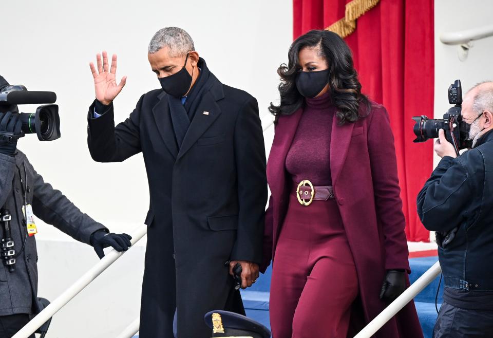 Former President Barack Obama and Michelle Obama arrive before Joe Biden is sworn in as 46th President of the United States on Jan. 20 in Washington, D.C. (Photo: The Washington Post via Getty Images)
