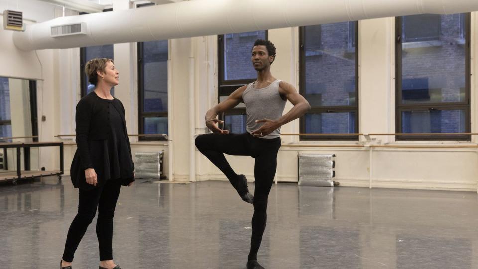 abt artistic director susan jaffe in rehearsal with principal dancer calvin royal iii