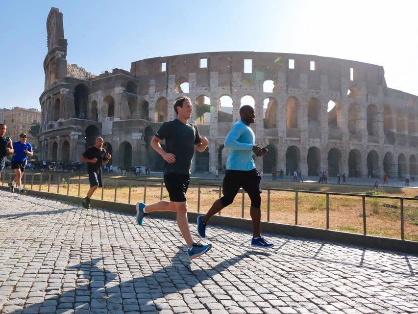 Facebook CEO Mark Zuckerberg jogging Rome