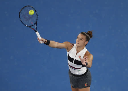 Tennis - Australian Open - Third Round - Melbourne Park, Melbourne, Australia, January 18, 2019. Greece's Maria Sakkari in action during the match against Australia's Ashleigh Barty. REUTERS/Aly Song