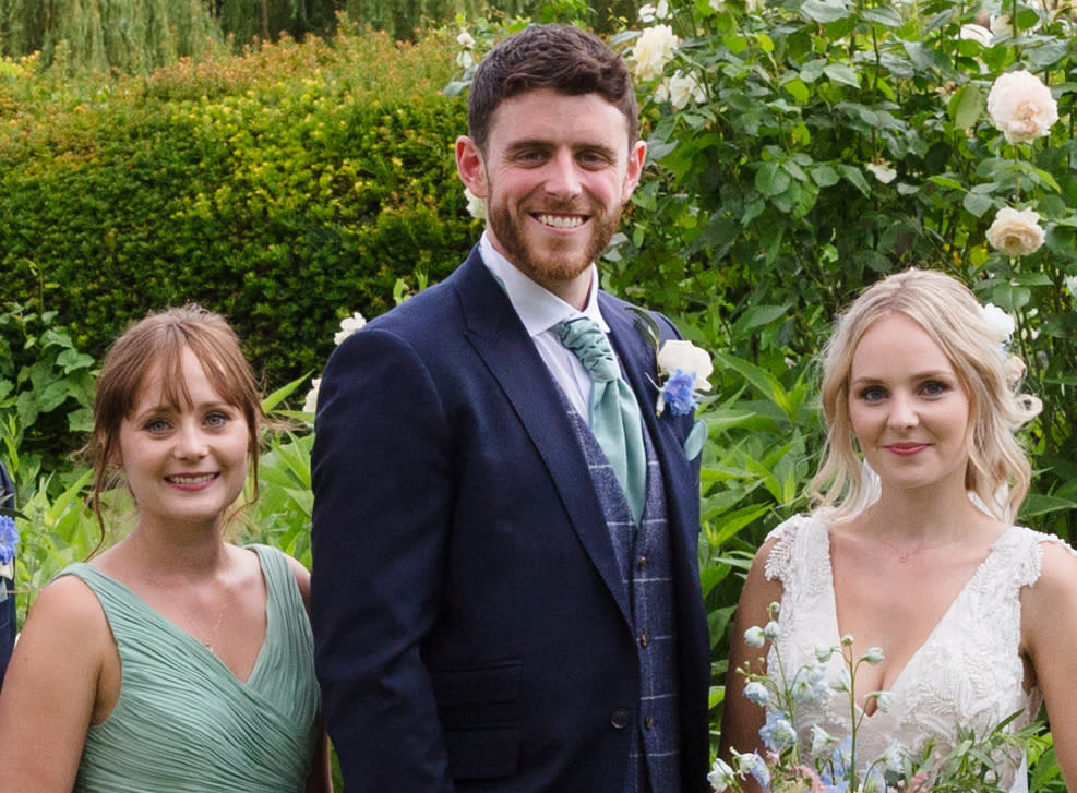 Andrew Harper with his sister-in-law Kate and his wife Lissie at their wedding. (PA)