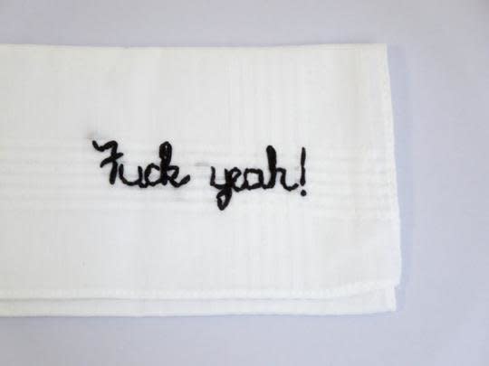 <i>Buy it from&nbsp;<a href="https://wrenbirdarts.com/collections/everyday/products/fuck-yeah-funny-handkerchief-gift" target="_blank">WrenBirdArts</a>&nbsp;for&nbsp;$16.</i>