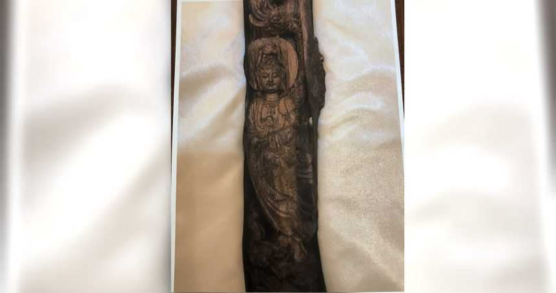 收藏家白先生失竊的木刻觀世音菩薩神像為朋友寄放，價值新台幣250萬元，他無奈地說，要自己賠給朋友。（圖／白先生提供／中國時報黃立杰南投傳真）