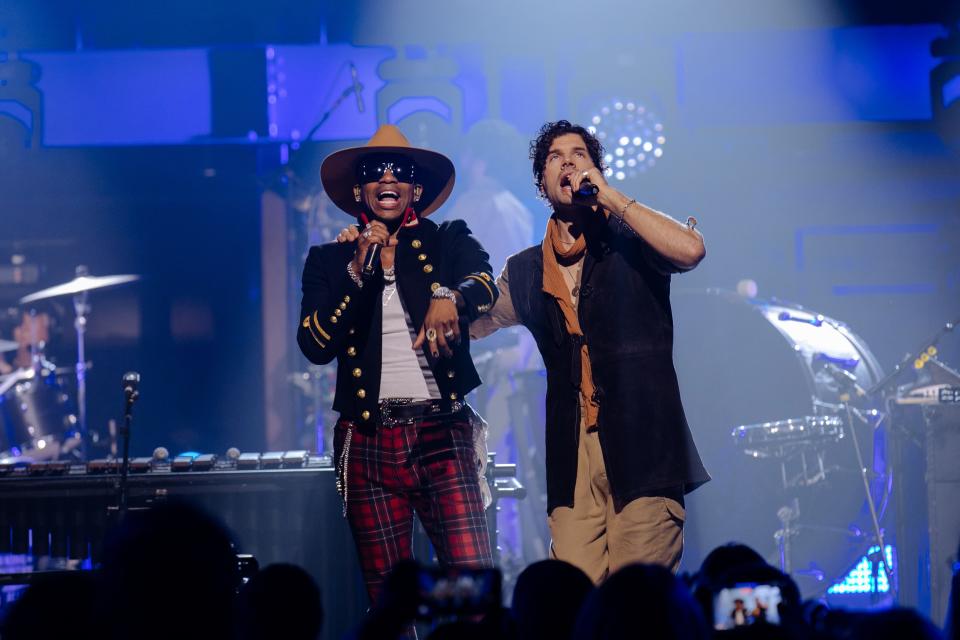 For King & Country perform with Jimmie Allen perform at CMT Crossroads at The Factory in Tennessee on Jan. 24, 2023.