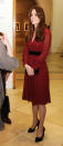 <p>On January 11 2013, the Duchess of Cambridge donned a burgundy-hued dress by Whistles to a private viewing at the National Portrait Gallery. Artist Paul Emsley famously unveiled his portrait of the royal on the evening. <em>[Photo: Getty]</em> </p>