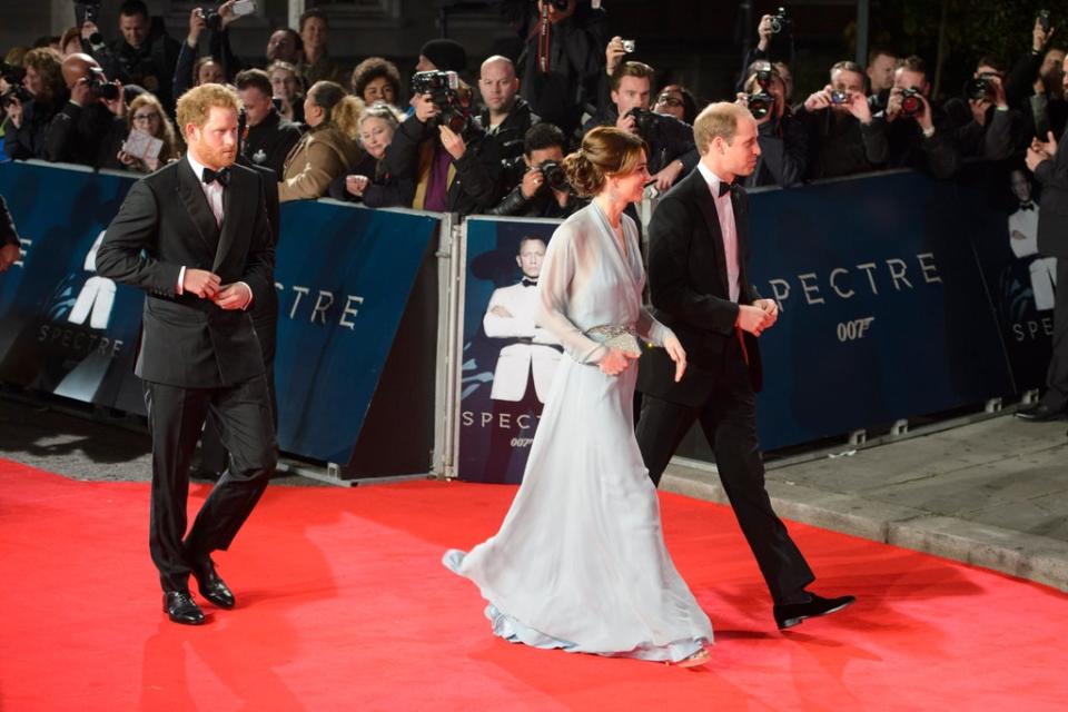 The Duke and Duchess of Cambridge with Prince Harry attending the world premiere of Spectre in 2015 (Matt Crossick/PA) (PA Archive)