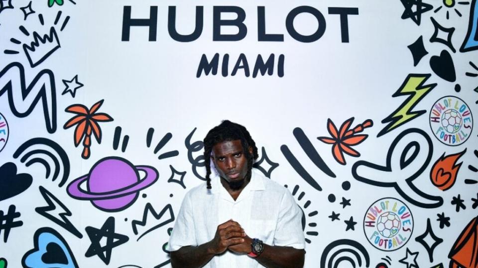 Miami Dolphins wide receiver Tyreek Hill attends the Hublot Loves Football Miami Art Basel bash at W South Beach in Miami Beach, Florida.