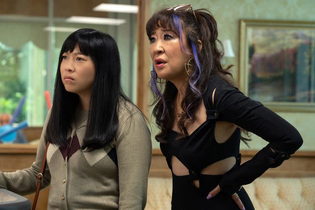 <p>Michele K Short/20th Century Studios.</p> Awkwafina and Sandra Oh hope to help their mom by winning in 'Quiz Lady'