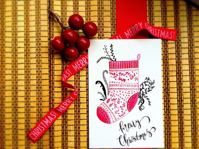 <p>This step-by-step tutorial walks you through the simple process of illustrating your own stocking with watercolor. </p><p><em><a href="http://life-athon.com/2015/12/diy-watercolor-christmas-socks-card/" rel="nofollow noopener" target="_blank" data-ylk="slk:See more at Life-athon »;elm:context_link;itc:0;sec:content-canvas" class="link ">See more at Life-athon »</a></em> </p>