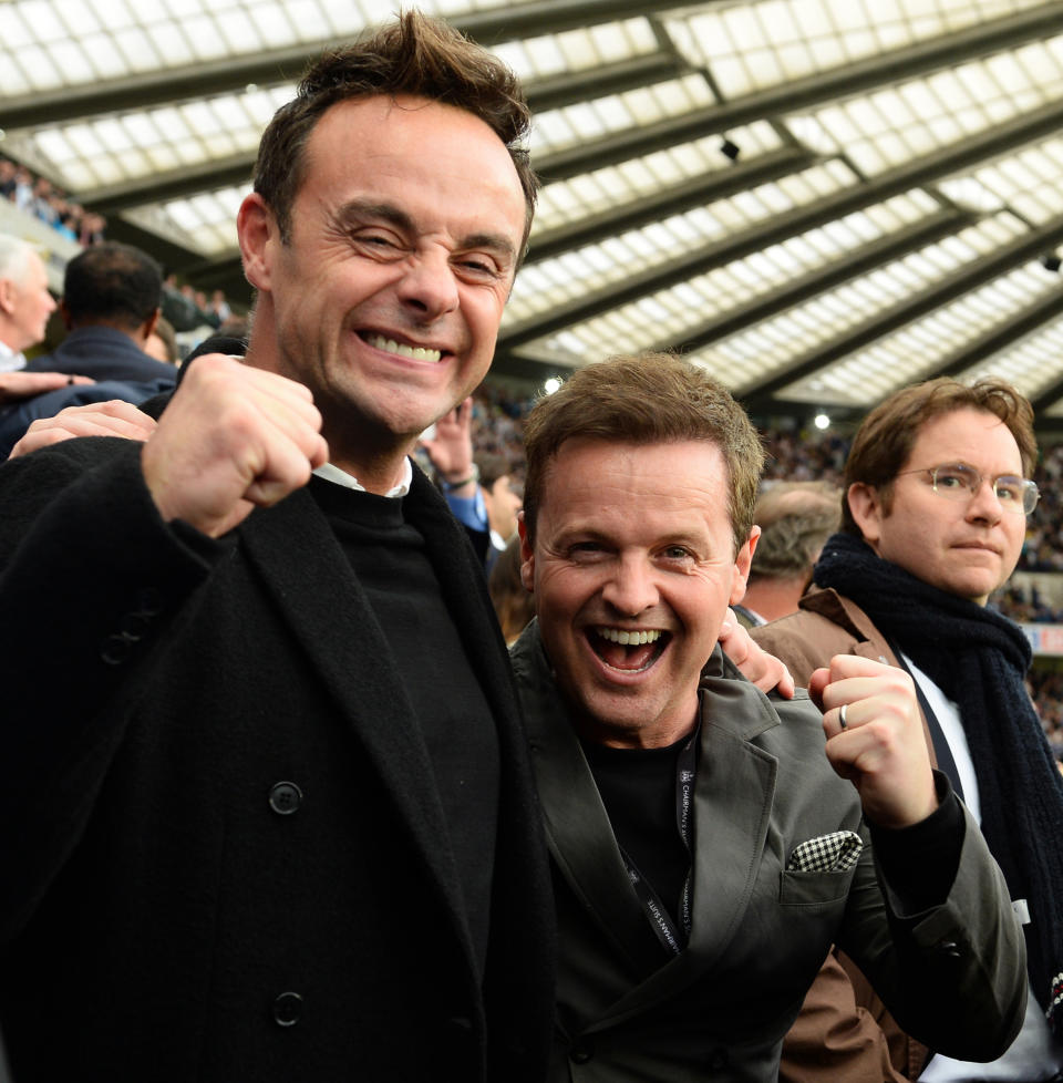 NEWCASTLE UPON TYNE, ENGLAND - OCTOBER 17: Ant and Dec pictured during the Premier League match between Newcastle United and Tottenham Hotspur at St. James Park on October 17, 2021 in Newcastle upon Tyne, England. (Photo by Serena Taylor/Newcastle United via Getty Images)