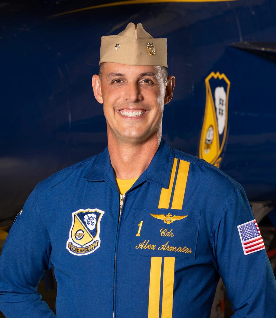 Commander Alexander P. Armatas is the Flight Leader, Commanding Officer and the pilot of the No. 1 jet for the 2023 Blue Angels team.