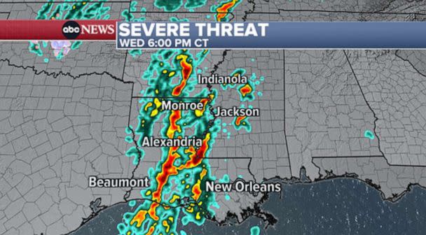 PHOTO: Severe threat of tornadoes weather graphic. (ABC News)