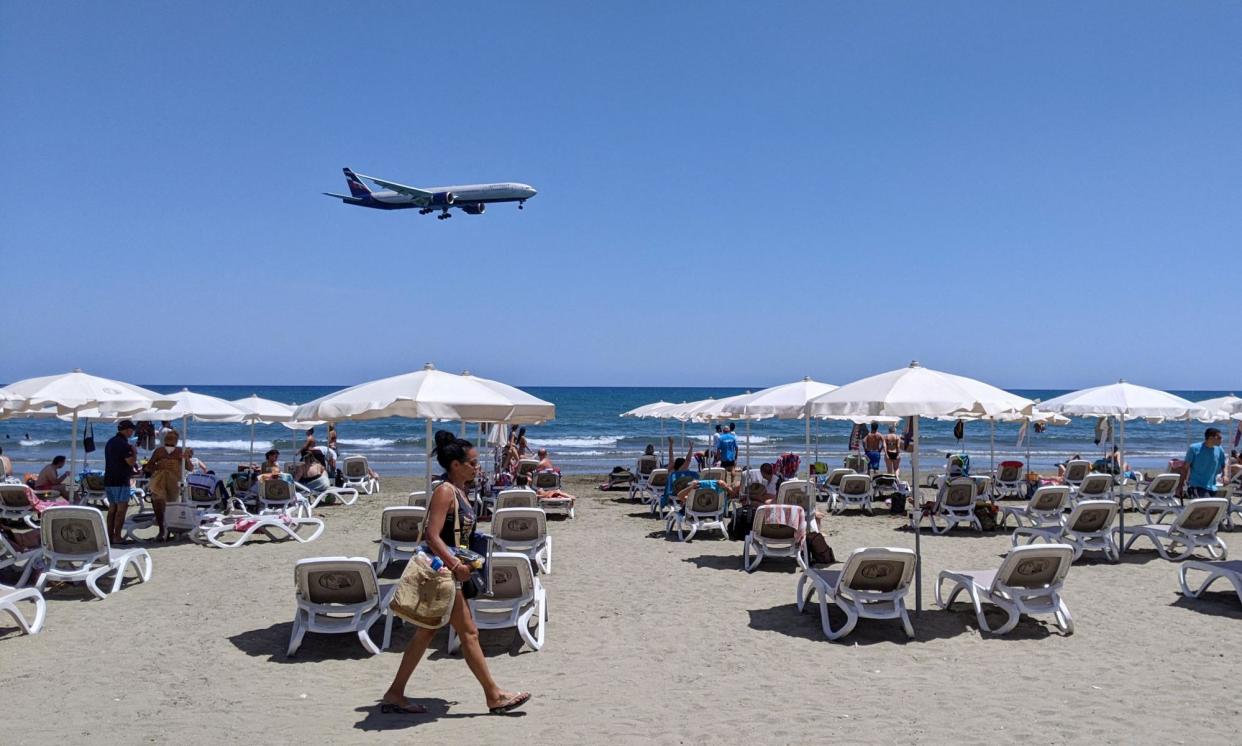 <span>Lanarca, Cyprus. Passenger traffic at European airports has soared to pre-Covid levels.</span><span>Photograph: Etienne Torbey/AFP/Getty Images</span>