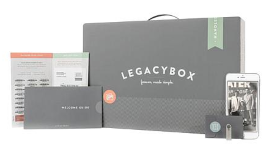 Legacybox components, iPhone, thumb drive. 