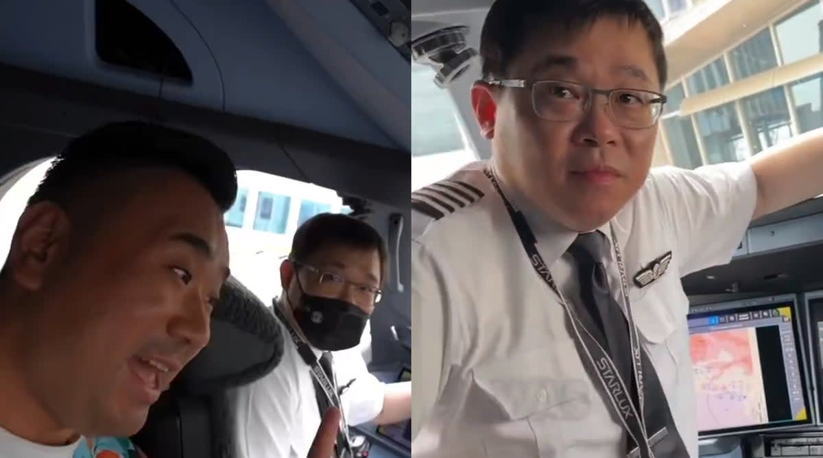 Sam Chui, left, in the cockpit with Chang Kuo-wei (Twitter/SamChuiPhotos)