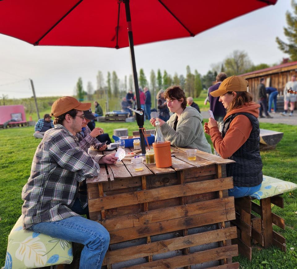 Manoff Market Cidery, in New Hope, offers outdoor seating with a view of the orchard where guests can enjoy flights, bottles and light snacks.