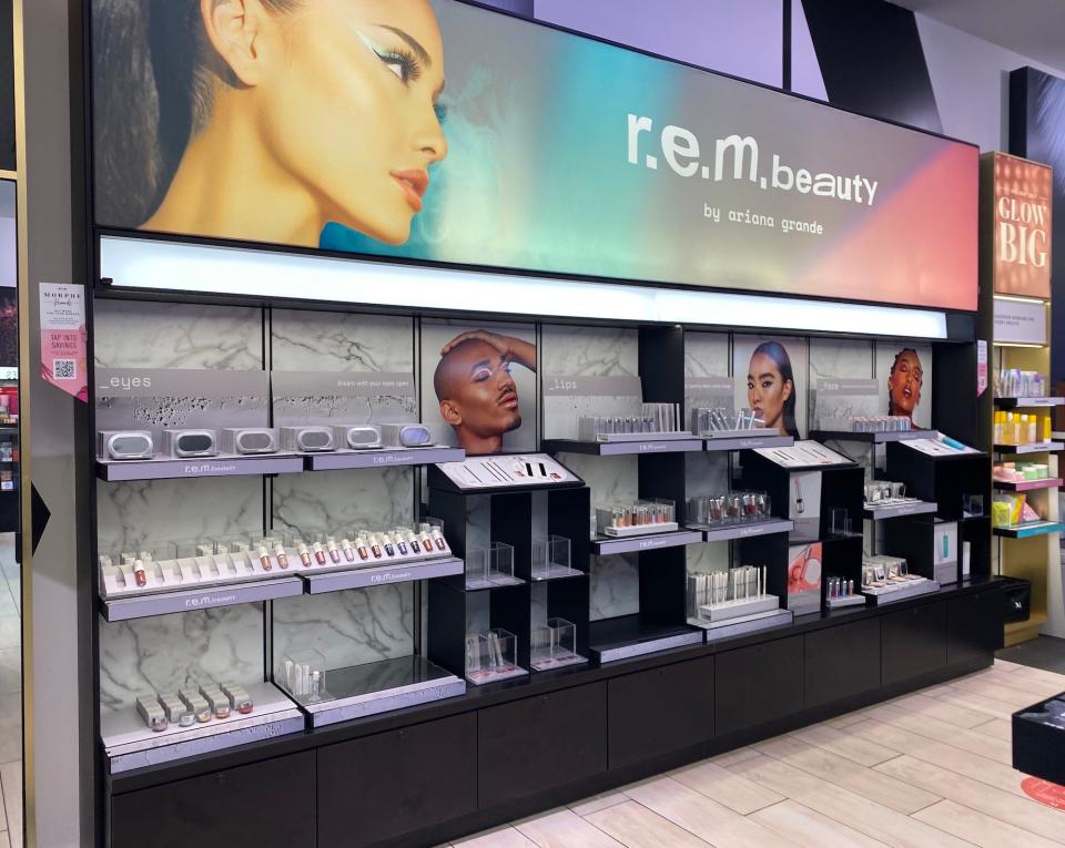 An r.e.m. beauty display at a New Jersey Morphe store in August 2022.
