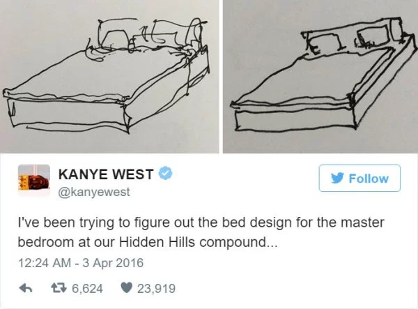 Él recurrió a Twitter por segunda ocasión en abril haciendo referencia a IKEA y compartió un diseño para una cama el pasado abril. 