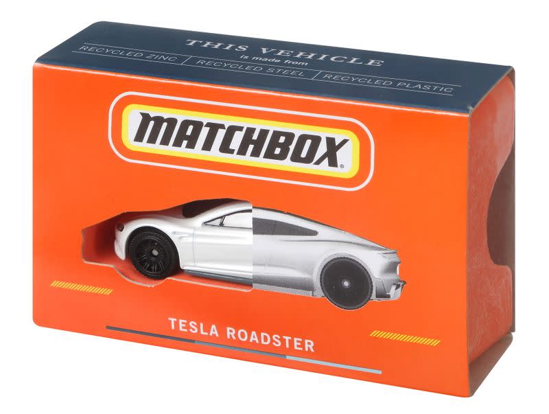 Matchbox's Tesla Roadster die-cast toy made from recyclable materials