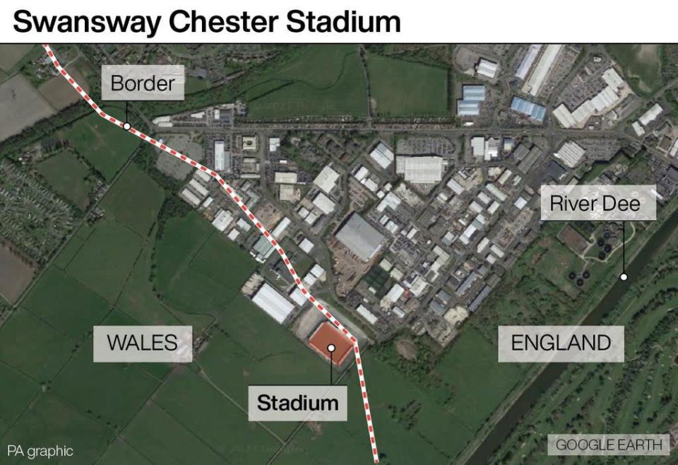 Graphic showing the exact location of the Swansway Chester Stadium. (PA Graphics)