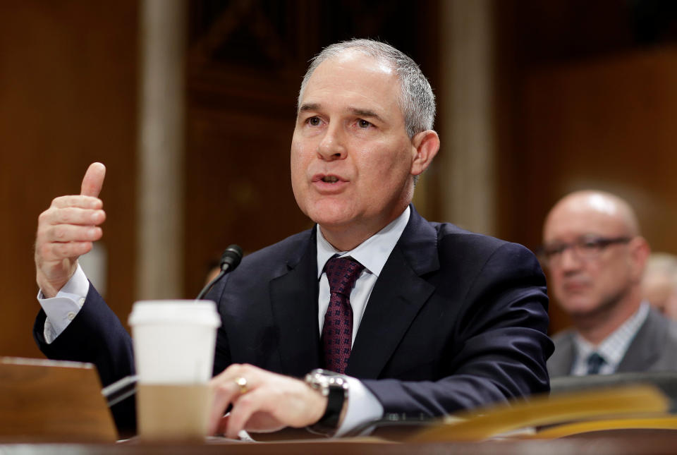 Oklahoma Attorney General Scott Pruitt testifies before a Senate Environment and Public Works Committee confirmation hearing on his nomination to be administrator of the Environmental Protection Agency in Washington, U.S., January 18, 2017. REUTERS/Joshua Roberts