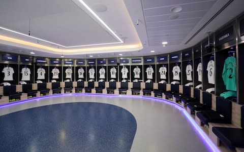 General view inside the Tottenham Hotspur dressing room prior to the UEFA Champions League group B match between Tottenham Hotspur and Olympiacos FC at Tottenham Hotspur Stadium - Credit: GETTY IMAGES