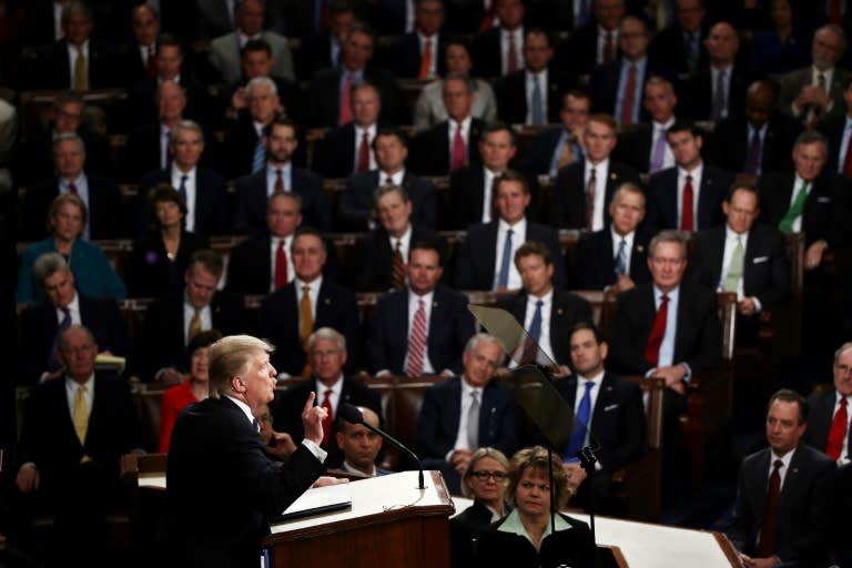 US President Donald Trump addresses a joint session of the Congress in Washington, DC on February 28, 2017