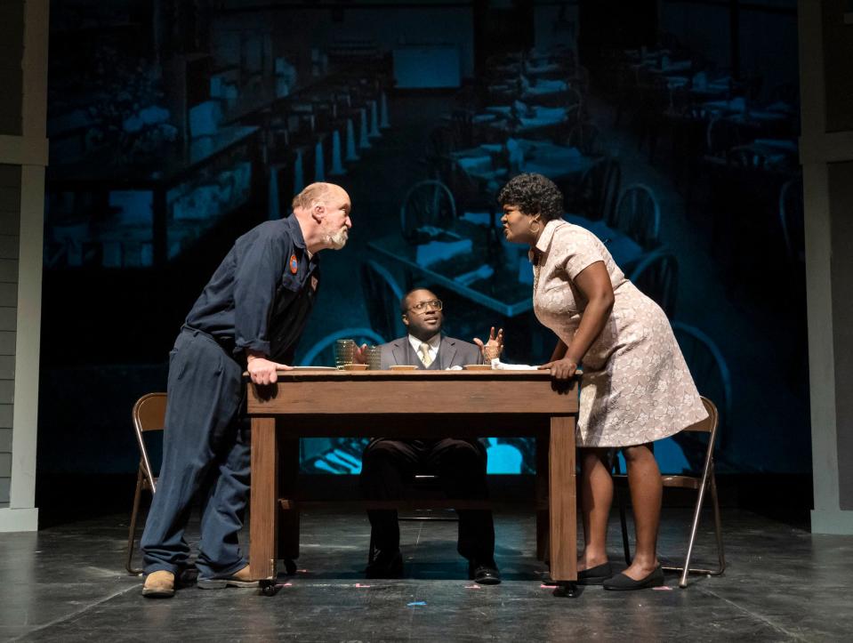 Wescott Youngson, DeAnthony Mays, and YaYa Browne, in Theatre Tuscaloosa's production of "Best of Enemies," running Feb. 17-26 in the Bean-Brown Theatre.