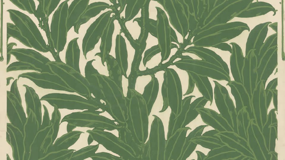 A portion of "Laurel" wallpaper created by Walter Crane using woodblock print on paper in England, 1911. - Courtesy Victoria and Albert Museum
