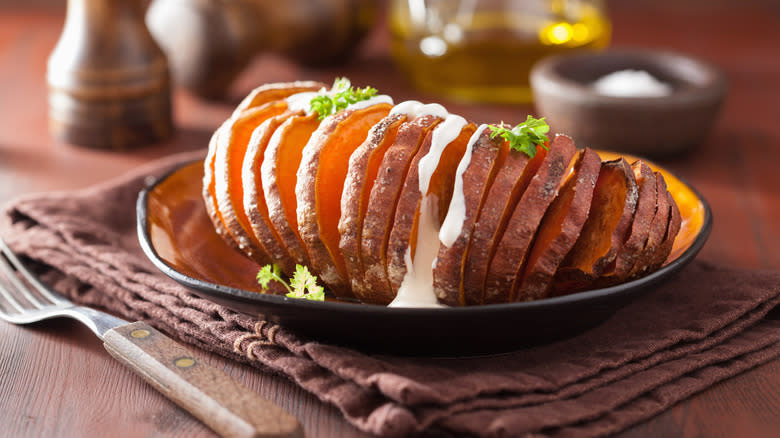Baked Hasselback sweet potato