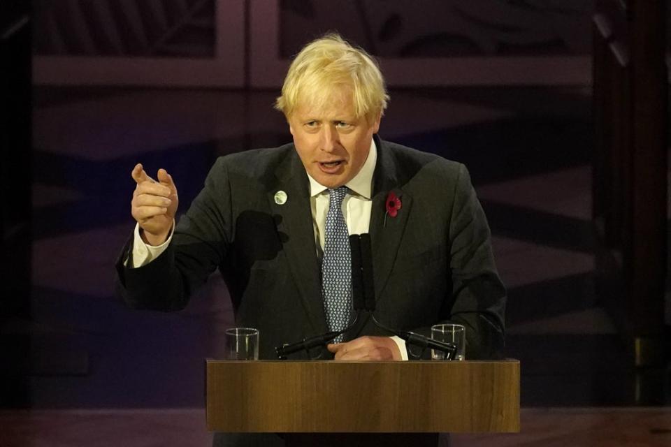 Prime Minister Boris Johnson makes an address during an evening reception (Alberto PEzzali/PA) (PA Wire)