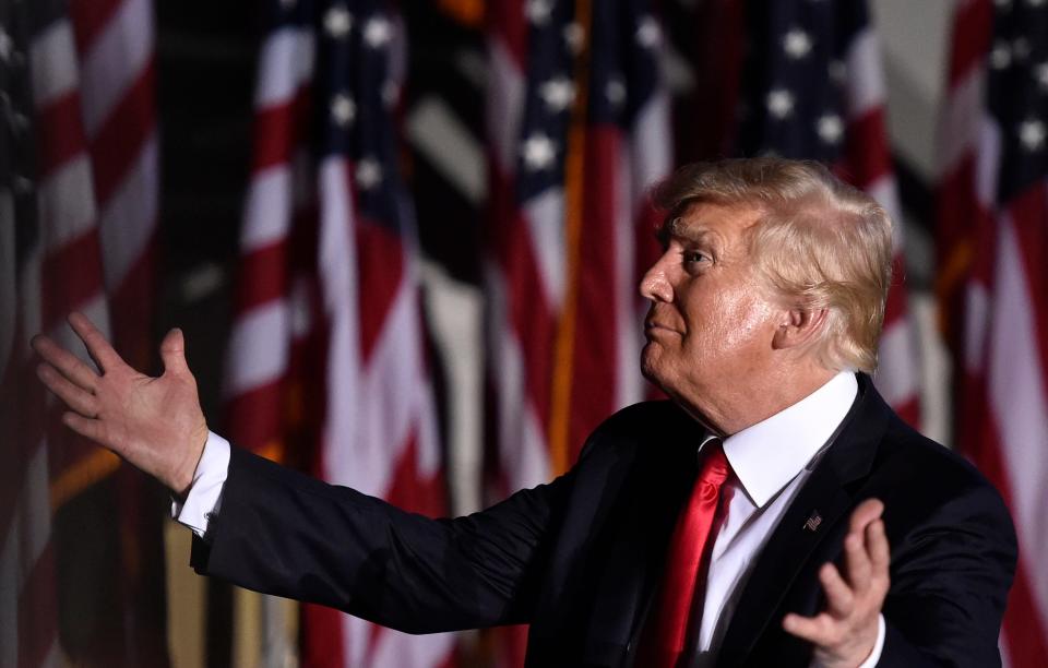 Former President Donald Trump speaks at the Sarasota Fairgrounds on July 3.