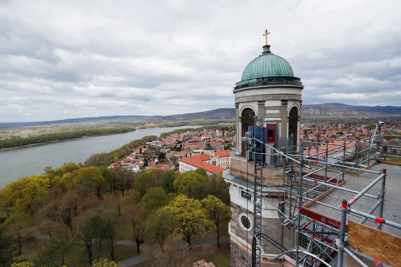 The Esztergom Cathedral is seen during the renovation of the building in Esztergom