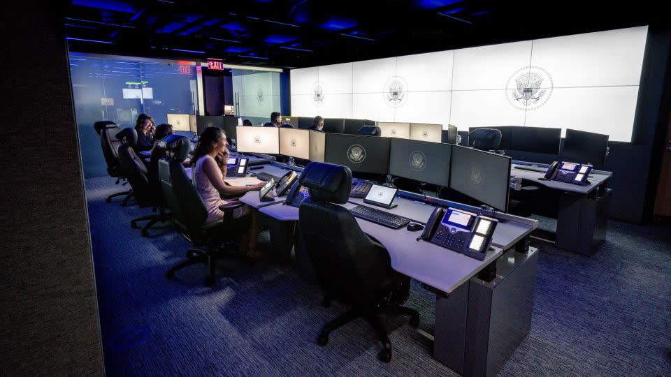 White House staff are seen seated in a part of the newly renovated White House Situation Room complex, in a White House handout photo taken in the West Wing of the White House in Washington, DC. Source: The White House - Carlos Fyfe/The White House/Reuters