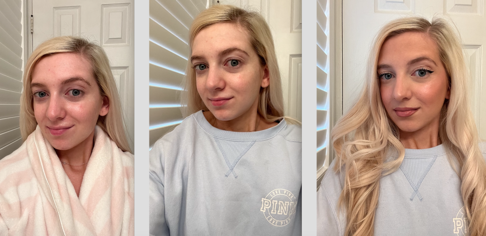 Slugging with Vaseline: before and after. From L-R: Before; after applying a generous layer of Vaseline to my face; and after rinsing off the remaining product the next morning and applying makeup