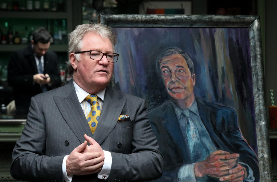 Comedian Jim Davidson at the unveiling of a portrait of Nigel Farage titled Mr Brexit, by artist Dan Llywelyn Hall, at L'Escargot Restaurant in London. PA Photo. Picture date: Thursday January 30, 2020. See PA story POLITICS Brexit. Photo credit should read: Luciana Guerra/PA Wire