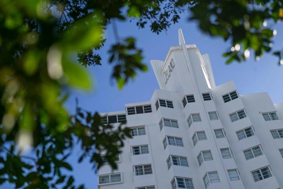 A view of the iconic Delano hotel, which sits vacant, on Collins Avenue in South Beach. Bills advancing in the Florida legislature would override local protections in coastal cities for historic buildings like the Delano and allow their demolition and redevelopment.