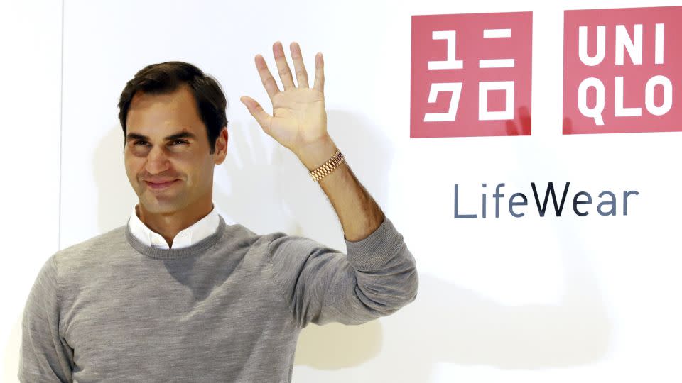 Federer is revealed as Uniqlo's global brand ambassador at a press event in Japan in 2018. - Yoshikazu Tsuno/Gamma-Rapho/Getty Images