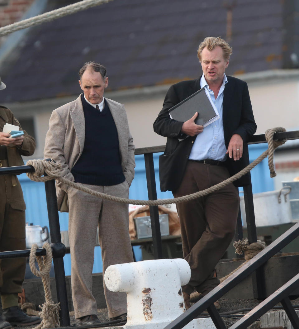 Photo by: KGC-49-182/STAR MAX/IPx 7/27/16 Harry Styles, Cillian Murphy, Mark Rylance and director Christopher Nolan on the set of "Dunkirk".  This is Harry's first big movie role as a world war 2 soldier. (Weymouth, South West England)