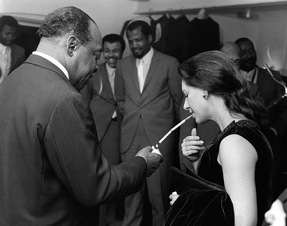 American jazz pianist and composer Count Basie and Margaret during a recording of BBC television show "Jazz at the Maltings."