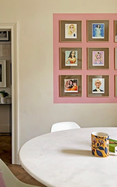 The colour-blocked wall in Bianca Hall's dining room