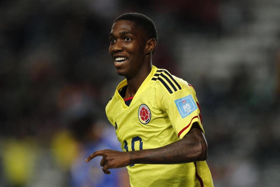 Yaser Asprilla celebrating scoring for Colombia in the Under-20 World Cup last summer <i>(Image: Action Images)</i>